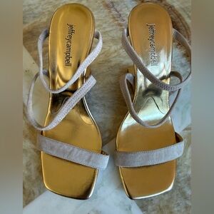Jeffrey Campbell Gold and Cream Strappy Sandals